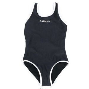 GORGEOUS BALMAIN Logo Rhinestone Bathing Suit